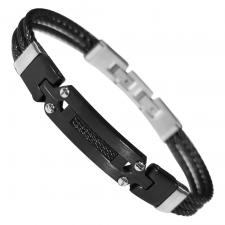 Black PVD Stainless Steel Cable Bracelet With Design in Center